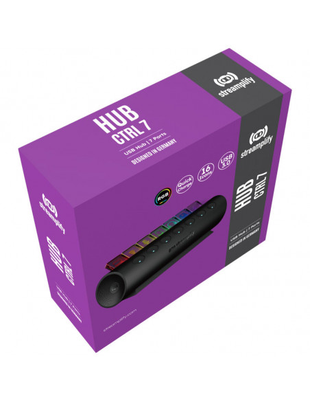 Streamplify HUB CTRL 7, 7x USB 3.0 Tipo A, RGB, 12V, cable de alimentación de la UE - negro casemod.es