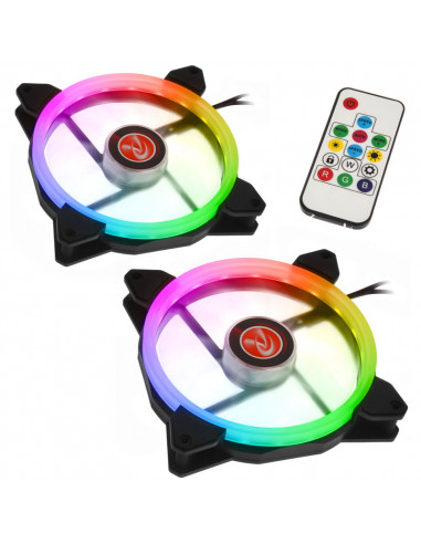 RAIJINTEK Ventiladores LED IRIS 14 Rainbow RGB, juego de 2, controlador incluido - 140 mm casemod.es