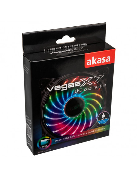 Akasa Ventilador LED Vegas X7, RGB - 120 mm casemod.es