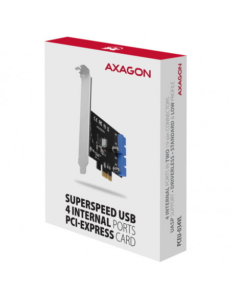 AXAGON Adaptador PCIe PCEU-034VL, 4 puertos USB 3.0 internos - chipset VIA Labs VL805 casemod.es