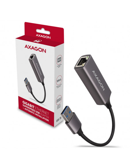 AXAGON Adaptador ADE-TR Gigabit Ethernet 10/100/1000 - USB 3.1 Tipo A, gris titanio casemod.es