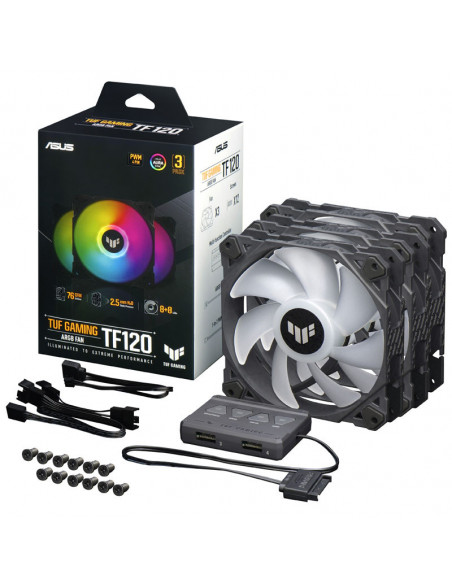 Asus Paquete de 3 ventiladores TUF Gaming TF120 ARGB con controlador RGB - 120 mm, negro casemod.es