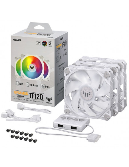 Asus Paquete de 3 ventiladores TUF Gaming TF120 ARGB con controlador RGB - 120 mm, blanco casemod.es