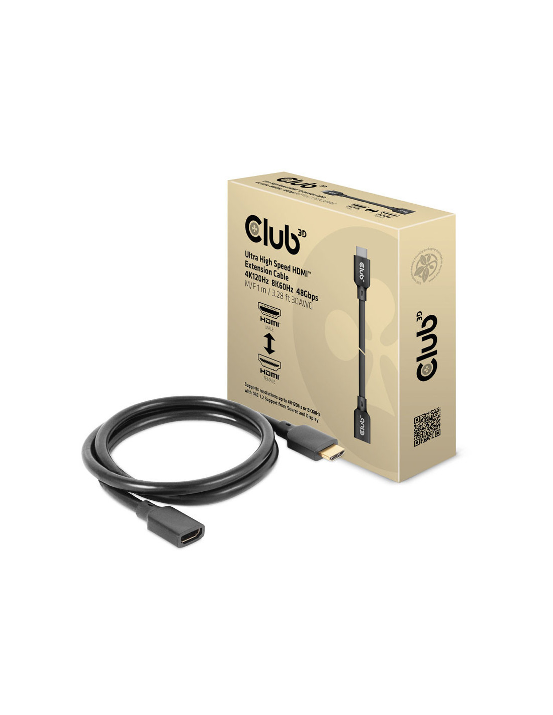 Club3D Cable alargador HDMI de ultra alta velocidad, 4K120Hz/8K60Hz, 48Gbps  - 1m