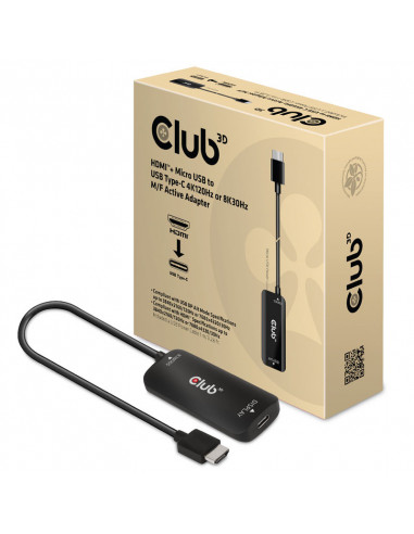 Club3D Adaptador activo HDMI + Micro USB a USB Tipo-C 4K120Hz/8K30Hz casemod.es