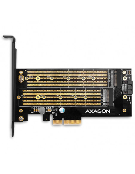 AXAGÓN Adaptador PCEM2-D PCIe 3.0, 1x M.2 NVMe, 1x M.2 SATA, hasta 22110 - refrigeración pasiva casemod.es