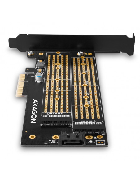AXAGÓN Adaptador PCEM2-D PCIe 3.0, 1x M.2 NVMe, 1x M.2 SATA, hasta 22110 - refrigeración pasiva casemod.es