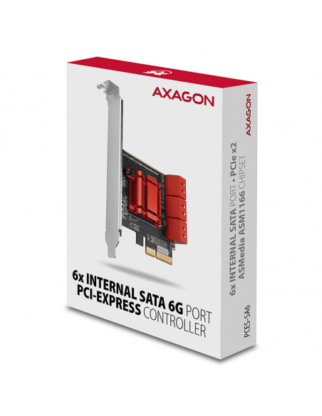 AXAGON PCES-SA6 Controlador PCIe 6 puertos internos SATA 6G, LP casemod.es
