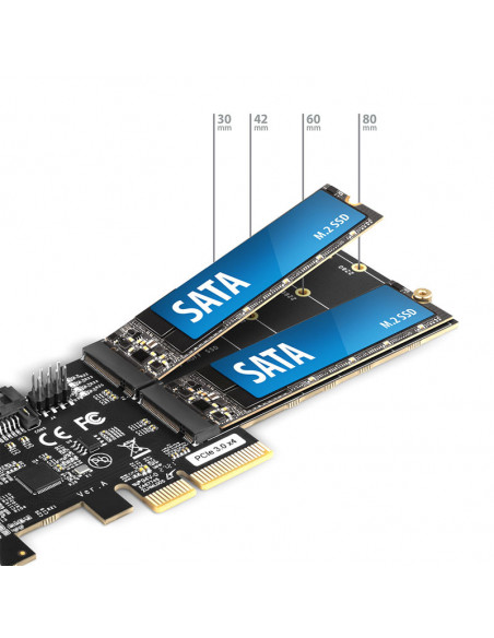 AXAGÓN PCES-SA4M2 Controlador PCIe 2x puerto interno SATA 6G + 2x puerto interno M.2 B-key SATA + LP casemod.es