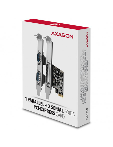 AXAGÓN Adaptador PCIe PCEA-PSN con 1 puerto paralelo + 2 puertos serie - ASIX AX99100 casemod.es