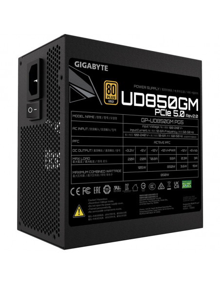Gigabyte UD850GM PG5 2.0, 80 PLUS Gold, totalmente modular, ATX 3.0, PCIe 5.0 - 850 vatios casemod.es