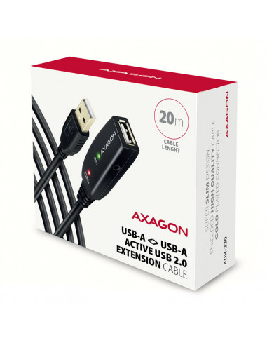 AXAGÓN ADR-220 cable alargador USB 2.0 activo, USB-A macho/hembra - 20m