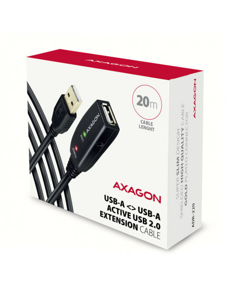 AXAGÓN ADR-220 cable alargador USB 2.0 activo, USB-A macho/hembra - 20m casemod.es