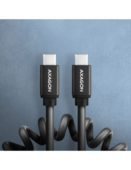 AXAGON BUCM-AM20TB cable en espiral, USB-C a USB-C, 1 m, USB 2.0, 2,4 A, ALU, PVC - Negro casemod.es